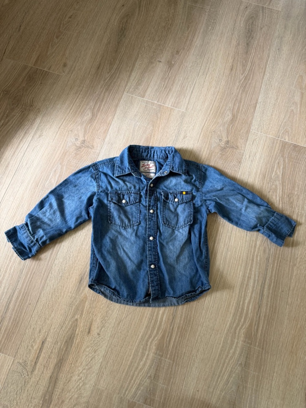 Lucky Brand Light Blue Denim Button-Up with Red Script Tag